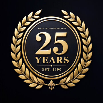 Golden anniversary emblem with laurel wreath celebrating twentyfive years of excellence and achievement