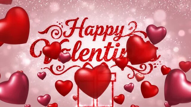 Happy Valentine's greeting with gift box and red hearts