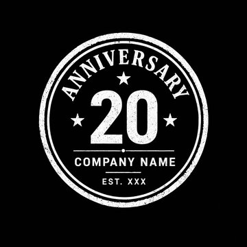 Vintage circular anniversary logo design with twenty years celebration and stars isolated illustration