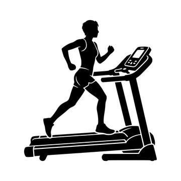 Running silhouette woman treadmill workout illustration, Woman running treadmill silhouette