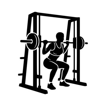 Woman performing barbell squat gym silhouette vector illustration, Woman squatting barbell gym silhouette