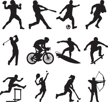 Silhouetted Athletes Running Outdoors at Sunset for Fitness and Sports