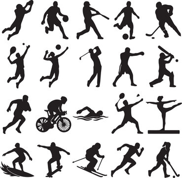 Silhouettes of Professional Athletes Running and Jumping in Action