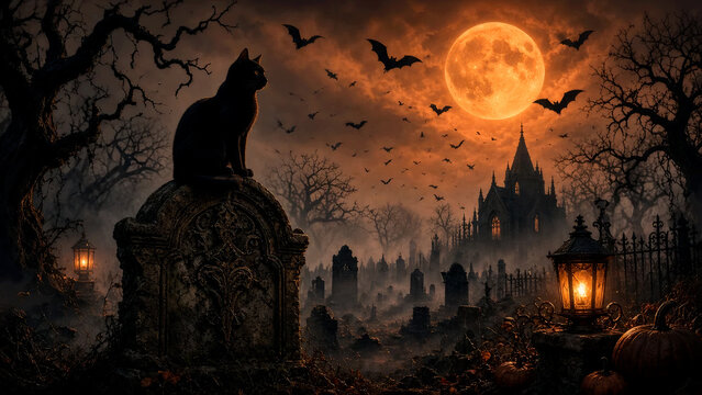 halloween background with cat