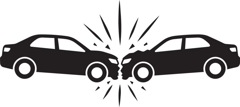car accident silhouette with two vehicles colliding and impact burst vector illustration