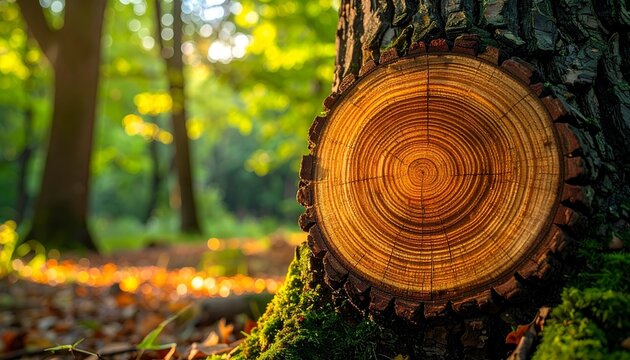Tree Stump Rings in Forest - Tree Rings Age Growth Seasons Nature Background