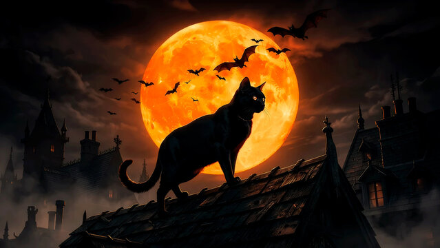 halloween background with black cat