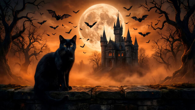 halloween background with black cat