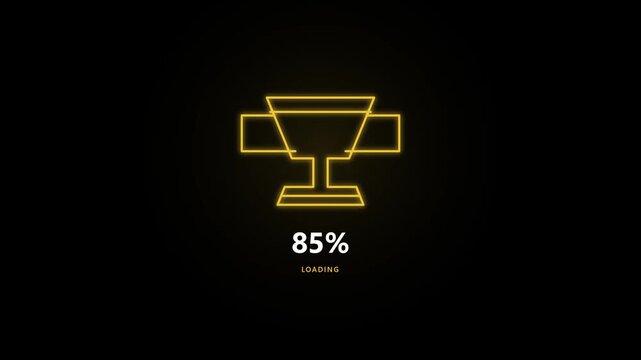 A golden loading screen icon with a trophy symbol and percentage indicator.