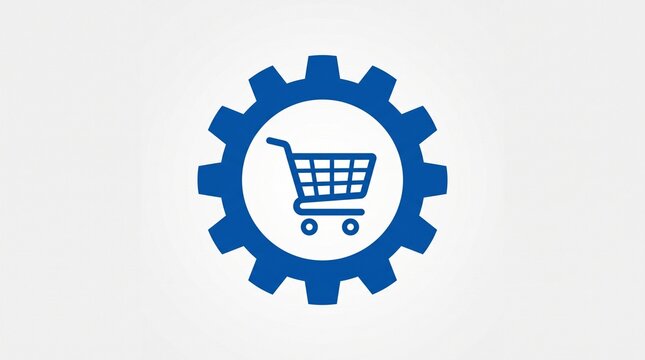 Modern flat icon of shopping cart integrated inside gear symbol for ecommerce and business concepts