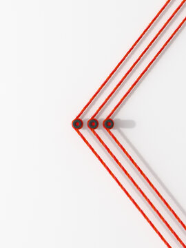 3D rendering, Arrow shape made from colorful threads, showing the direction