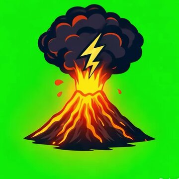 Furious erupting volcano mountain with lava vector illustration loop greenscreen