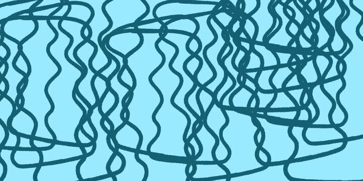 Animated blue wavy line scribble background hand drawn loop wiggle pattern abstract line motion graphic video texture seamless looping backdrop vector design element