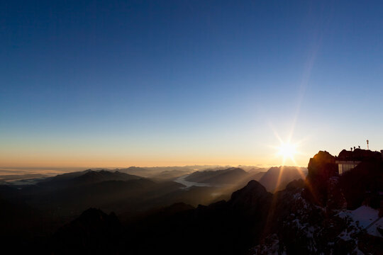 Austria, Germany, Bavaria, View from Zugspitze platform over alps and wetterstein range
