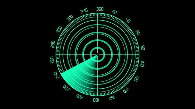 Black background animated abstract neon radar. Search process in futuristic interface, seamless loop, radar system monitoring purpose.By Master-Stock 4k Animation.