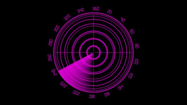 Black background animated abstract neon radar. Search process in futuristic interface, seamless loop, radar system monitoring purpose.By Master-Stock 4k Animation.