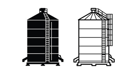 Grain silos silhouette against a white background a detailed vector illustration © asma