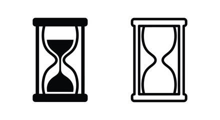 Fototapeta premium Two hourglasses a black fill and a line drawing on a white background