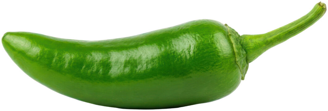 Fresh green serrano chili pepper on black background.