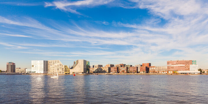 Netherlands, Amsterdam, view to Westerdok, IJDock with IJ River in the foreground