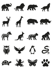 Fototapeta premium Wild Animal Silhouettes Vector Black Icons Set
