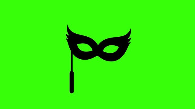 Black Venetian Masquerade Eye Mask Swaying Loop Animation on Green Screen Chroma Key Background Representing Carnival Festival Parties