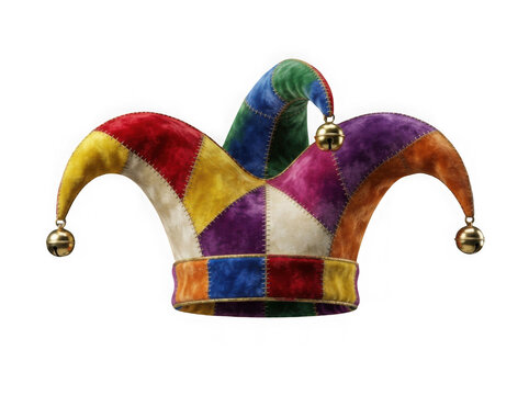 Colorful jester hat with bells for a fun carnival celebration or a classic comedy costume isolated on transparent background