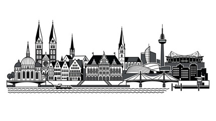 Naklejka premium Cityscape Skyline with River and Bridges