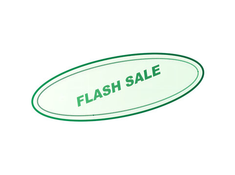 Flash sale banner with green text on white oval label isolated on transparent background