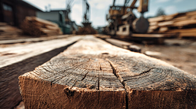 Sawn timber lies prominently in a woodworking shop, highlighting