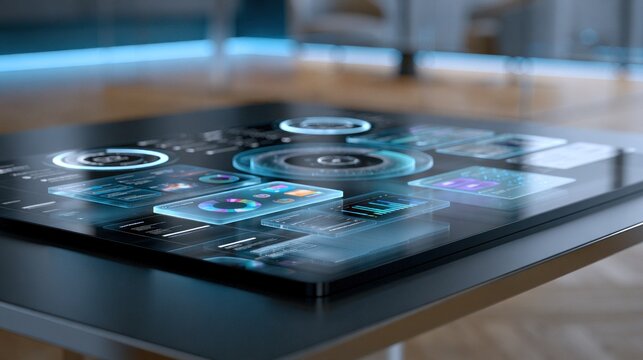 Futuristic digital interface on transparent screen
