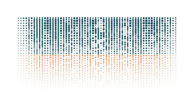 Dark blue and orange rectangular grid pattern with vertical lines and square blocks on a black background, for digital texture