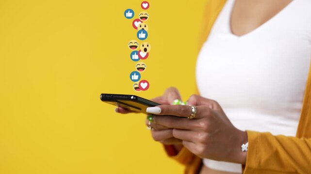 Young woman using smartphone and enjoy with the social media trend.