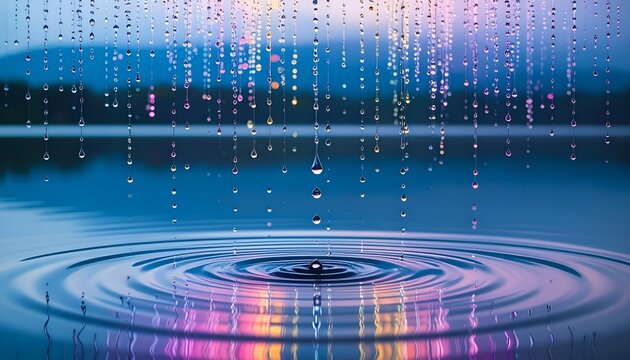 Digital Rain Drops on Water Surface, Abstract Technology Concept Background