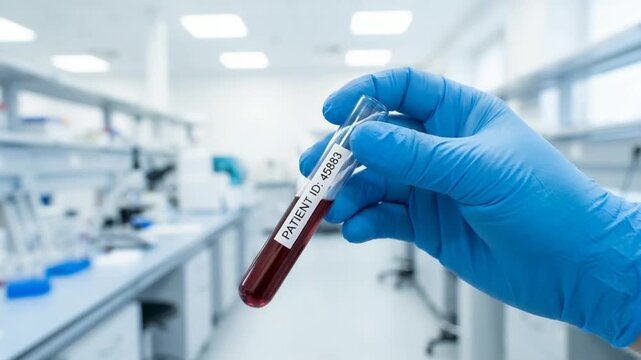 Researcher with a blood test in a laboratory.