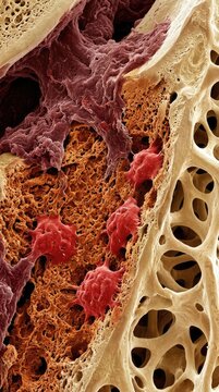 Degenerative skeletal process: bone structure, arthritis condition, arthrosis decay, osteoarthritis symptom, osteoarthrosis damage, tissue deterioration, cellular activity, medical research.