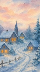 Fototapeta premium Serene winter village mobile wallpaper