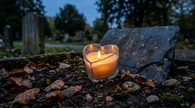 solemn remembrance glowing heart candle on hallowed ground memorial tribute  memorial tribute remembrance candlelight hallowed grave solemn glowing heart flame respect honor mourning