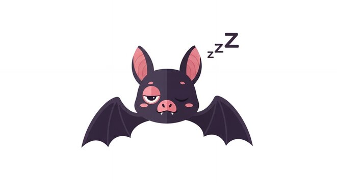 Cute Sleeping Bat Cartoon Illustration with Zzz Symbol on White Background.