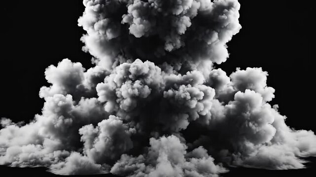 Explosion sequence with billowing smoke against a dark background during a dramatic cinematic event