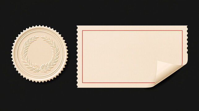 Blank certificate seal and ticket coupon isolated on transparent background. Ideal for vouchers, official awards, or premium promotional design elements.