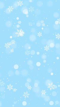 Blue Christmas Snowflake and Glitter Stars Border Frame, Winter Holiday Border with Falling Snow for New Year Celebration and Sale Stream Videos Vertical Social media background