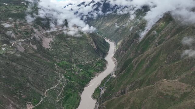 Winding River Through a Mountain Gorge