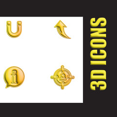 3D gold icons of U letter, arrow, and award badges isolated on black background for branding design © 𝐙𝐀𝐈𝐍 𝐉𝐀𝐓𝐓🚩