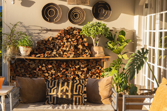 firewood sucked on shelf at sunset