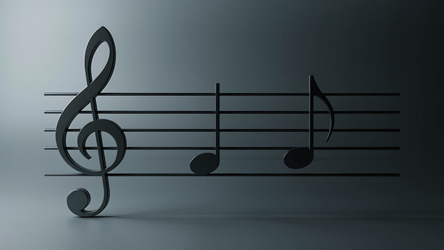 Dark theme 3D musical notes and treble clef icon on modern background