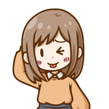 てへぺろする若い女性のイラスト｜舌を出しておどけるデフォルメ人物素材