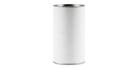 Tall white cylindrical cardboard tube with silver metal rims at both ends, standing upright on a clean white background © Chinases
