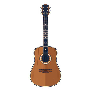 Classic wooden acoustic guitar musical instrument vector illustration