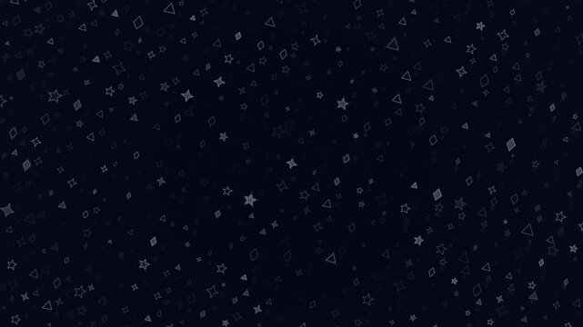 Minimalist Hand Drawn Geometric Shapes and Stars Background on Dark Navy Blue Texture
